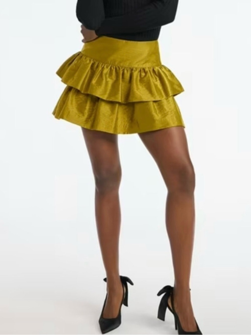 Tiered Ruffle Mini Skirt in Mustard Yellow